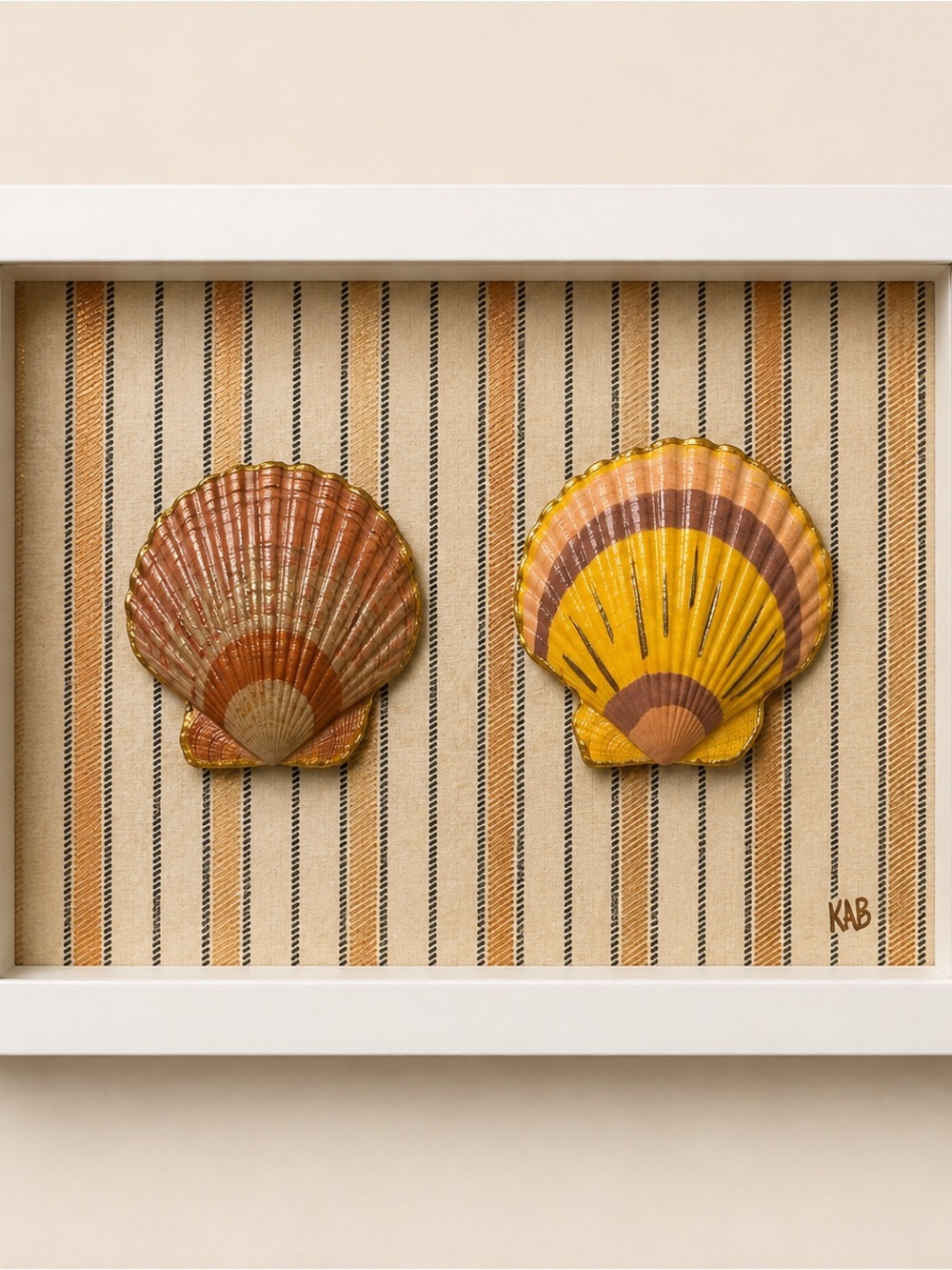 4x6 shadow box framed Seashell Wall Art Pair in Yellow and Brown -